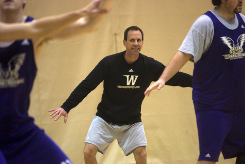 Westminster basketball coach Tommy Connor runs the practice at Westminster Gym on Tuesday February 3rd.    Al Hartmann photo/Salt Lake Tribune    12/3/09