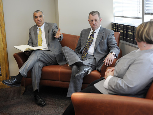 Sarah A. Miller  |  The Salt Lake Tribune
District Attorney Sim Gill has just completed his first 100 days in office as Salt Lake County's top prosecutor. He sits with chief deputy Jeff Hall and administrative assistant Lisa Ashman in his downtown Salt Lake City office.