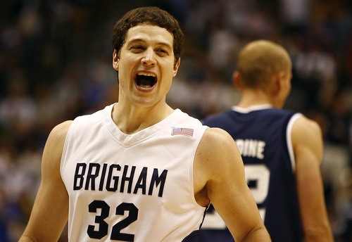 Djamila Grossman  |  The Salt Lake Tribune

Brigham Young University's Jimmer Fredette, 32, reacts after winning a game against Utah State University in Provo, Thursday, Nov. 17, 2010.