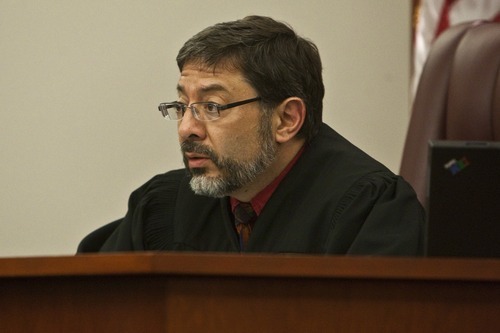 Chris Detrick | The Salt Lake Tribune 
Judge Deno Himonas speaks during the sentencing at the Scott M. Matheson Courthouse Tuesday April 12, 2011.  The man who shot and killed 24-year-old Faviola Hernandez during a botched robbery at her Glendale hair salon in 2007 was sentenced to prison Tuesday for life without parole. Miguel Mateos-Martinez, 23, was convicted by a 3rd District Court jury in February of one count of aggravated murder, two counts of aggravated robbery and two counts of aggravated assault.