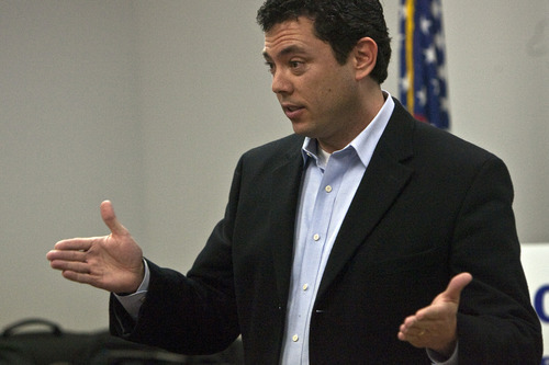 Chris Detrick |  Tribune file photo
Rep. Jason Chaffetz joined fellow Republican lawmakers in calling for big cuts in federal spending. The Utah congressman is shown here at a recent town hall meeting in West Jordan.