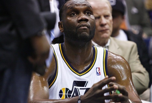 Djamila Grossman  |  The Salt Lake Tribune

The Utah Jazz' Al Jefferson (25) watches his team play the Denver Nuggets during a game at Energy Solutions Arena in Salt Lake City, Utah, on Wednesday, April 13, 2011.