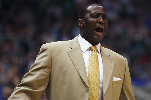 Djamila Grossman  |  The Salt Lake Tribune

Utah Jazz' coach Tyrone Corbin yells during a game against the Denver Nuggets during a game at Energy Solutions Arena in Salt Lake City, Utah, on Wednesday, April 13, 2011.