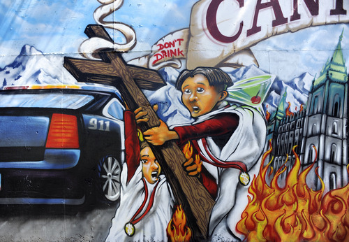 Sarah A. Miller  |  The Salt Lake Tribune

This mural at Canyon Inn in Cottonwood Heights has received a lot of complaints.