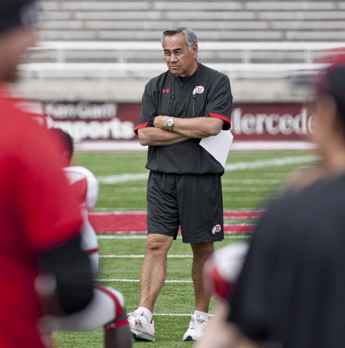 Michael Mangum  |  The Salt Lake Tribune

Utah offensive coordinator Norm Chow watches his offense perform drills during a spring practice session at Rice-Eccles Stadium on Monday, April 11, 2011.