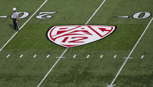 Michael Mangum  |  The Salt Lake Tribune

The new PAC-12 logo is shown on the field during a spring practice session at Rice-Eccles Stadium on Monday, April 11, 2011.
