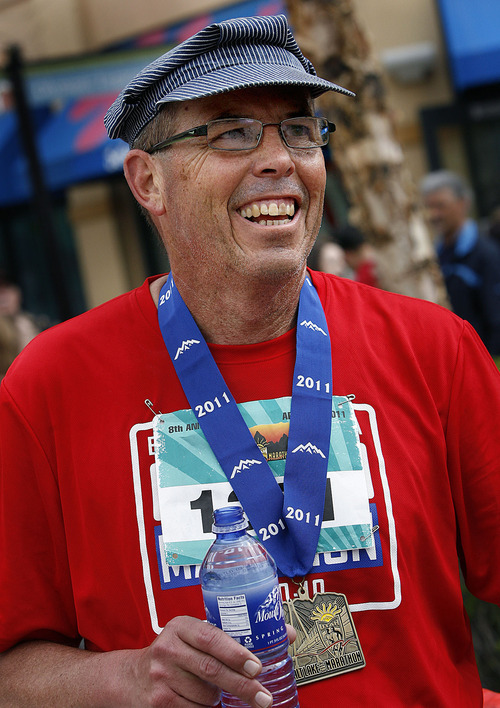 Scott Sommerdorf  |  The Salt Lake Tribune
Rob Bates of Fort Collins, Colo. after he finished The Salt Lake Marathon, Saturday, April 16, 2011.