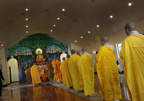 Scott Sommerdorf  |  The Salt Lake Tribune
A procession of visiting Buddhist leaders from around the country entered the new temple and blessed the Lien Hoa Buddhist Temple, Sunday, April 17, 2011.