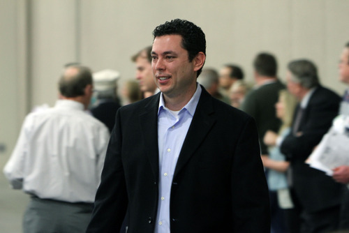 Francisco Kjolseth  |  The Salt Lake Tribune
Rep.  Jason Chaffetz makes an appearance during the GOP convention on Saturda at the South Towne Expo Center in Sandy.