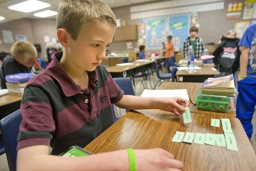 Paul Fraughton  |  The Salt Lake Tribune
Sam Scheffner, who is in fourth grade at Sunrise Elementary, studies his spelling words on Tuesday  April 12, 2011.