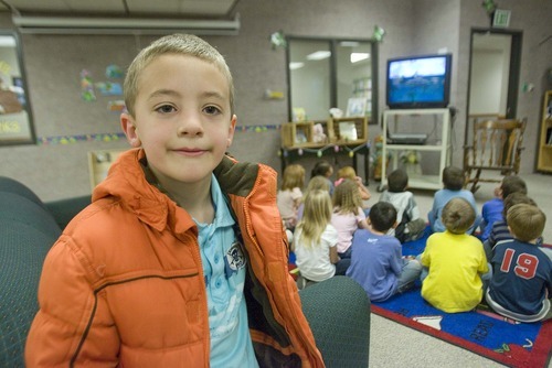 Paul Fraughton  |  The Salt Lake Tribune
Zach Scheffner with his kindergarten class at Sunrise Elementary  on Tuesday  April 12, 2011.