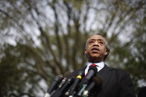 Al Sharpton of the National Action Network speaks to reporters after meeting with President Obama about immigration reform at the White House in Washington, Tuesday, April 19, 2011. (AP Photo/Charles Dharapak)