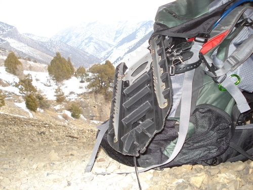The snowshoes I did not use on my Logan Canyon hike remain strapped to my backpack as I look to the southeast out of Wind Cave. Photo by Nate Carlisle/Salt Lake Tribune