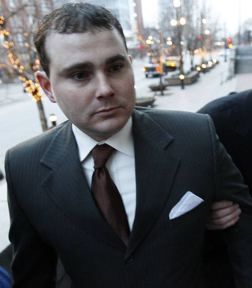 Francisco Kjolseth |  Tribune file photo
Dustin Heard, of Knoxville, Tenn., one of five Blackwater Worldwide security guards indicted in Washington, D.C., for the shooting of Iraqi civilians, surrenders to the FBI Dec. 8, 2008, in Salt Lake City at the Federal Courthouse.