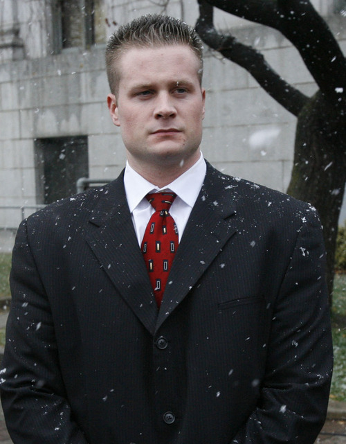 Francisco Kjolseth  |  Tribune file photo
Evan Liberty, of Rochester, N.H., one of five Blackwater Worldwide security guards indicted in Washington D.C., for the shooting of Iraqi civilians, surrenders to the FBI Dec. 8, 2008, in Salt Lake City at the Federal Courthouse.