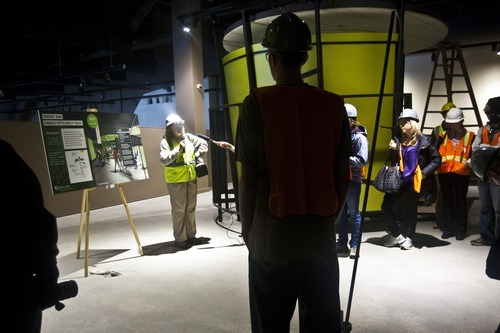 Chris Detrick | The Salt Lake Tribune 
Becky Menlove, director of exhibits and public programs, shows an exhibit under construction at the Utah Museum of Natural History's new home, the Rio Tinto Center, on Wednesday.