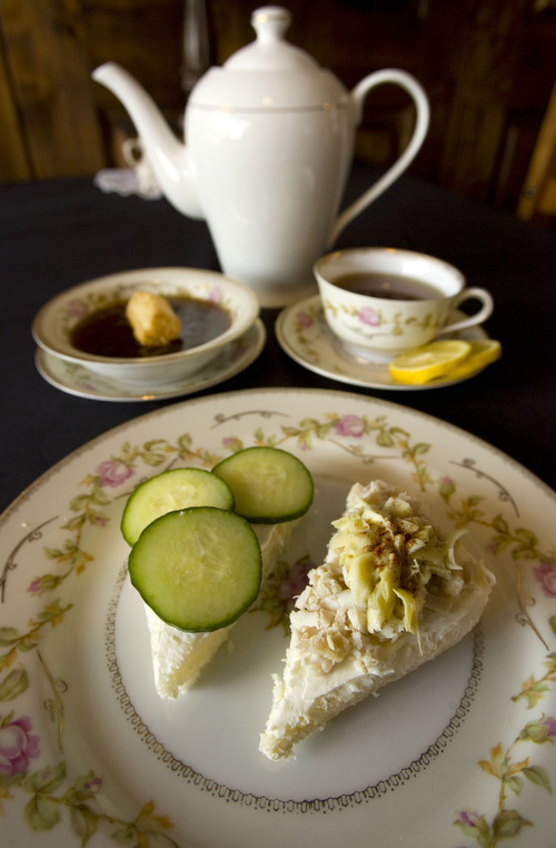 Steve Griffin  |  The Salt Lake Tribune
 
Consome a la Windsor soup with cucumber and chicken with artichoke tea sandwiches at the Vintage Restaurant and Tea Room in Ogden.