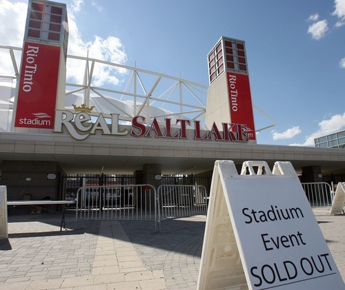 Steve Griffin  |  The Salt Lake Tribune

Signs outside Rio Tinto Stadium in Sandy let people know that the stadium is sold out prior to the CONCACAF finals between Real Salt Lake and Monterrey on Wednesday, April 27, 2011.