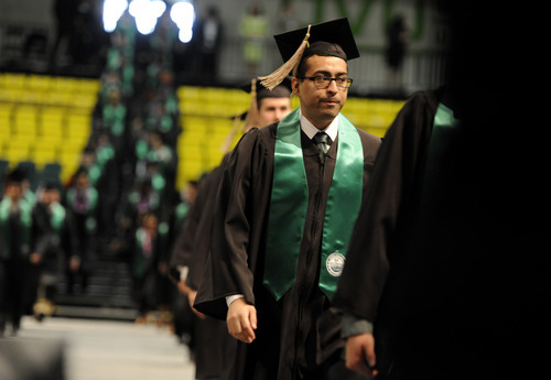 Sarah A. Miller  |  The Salt Lake Tribune
UVU awarded a record number of degrees during campus ceremonies Friday where Robert C. Gay, co-founder and CEO of Huntsman Gay Global Capital and a microfinance philanthropist, was the keynote speaker.