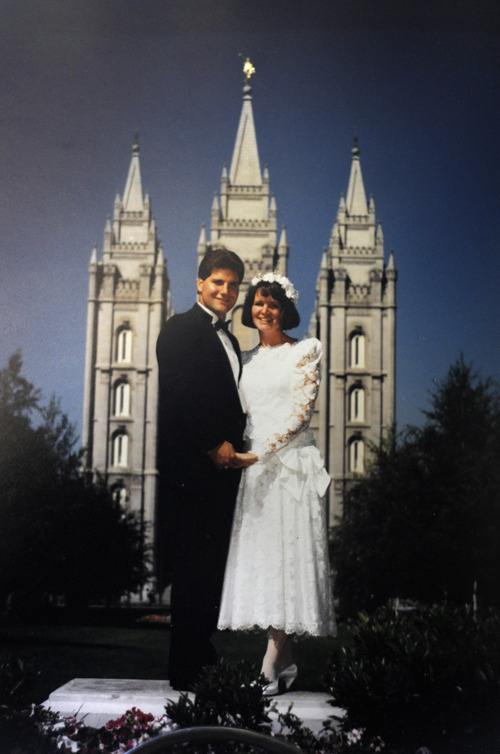 Sarah A. Miller  |  The Salt Lake Tribune

This photograph shows Hugh and Diane Dearden on their wedding day outside the Salt Lake City Temple on Sept. 3, 1986.