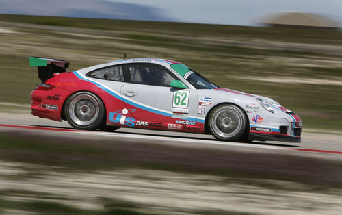 Scott Sommerdorf  |  The Salt Lake Tribune
Madison Snow races in the #62 Porsche during the IMSA GT3 Cup Challenge held at Miller Motorsports Park, Sunday, May 1, 2011. Snow won the GT3G - Gold Class - portion of the race.