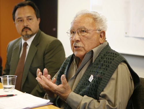 TRENT NELSON  |  The Salt Lake Tribune
Dr. Octavio Villalpando, left, and Archie Archuletta answer questions Tuesday.