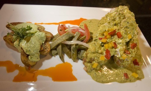 Paul Fraughton  |  The Salt Lake Tribune
Stuffed chicken with a poblano cream sauce made by  Raul Mendez, the chef at Frida Bistro, from his mother's recipe.