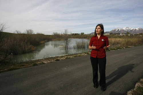 Rick Egan   |  The Salt Lake Tribune

Mayor Melissa Johnson talks about the Jordan River parkway, Monday, May 2, 2011.  West Jordan City recently set aside $250,000 to extend the Jordan River Parkway through the community, and Johnson has been instrumental in that effort.