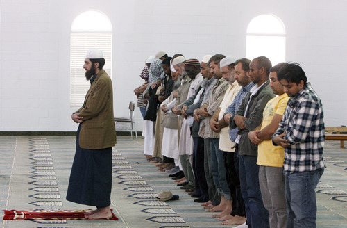 Francisco Kjolseth  |  The Salt Lake Tribune
Imam Muhammed S. Mehtar of the Islamic Society of Great Salt Lake in West Valley City leads prayers with a small group on Monday, May 2, 2011.