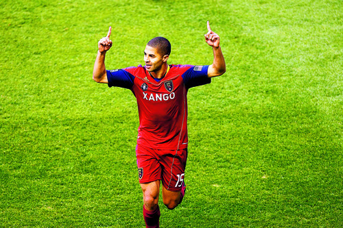 Chris Detrick | The Salt Lake Tribune
Real's Alvaro Saborio celebrates after scoring a goal during a match in May 2010.