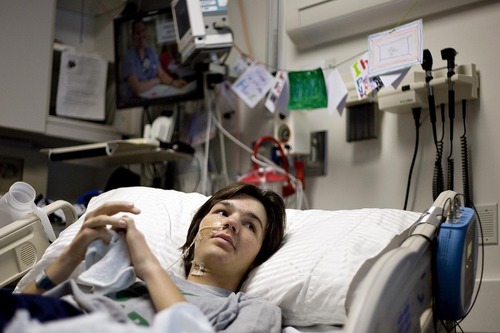 Djamila Grossman  |  The Salt Lake Tribune

Hank Shipman, 16, of Salt Lake City, talks in his hospital bed at Primary Children's Hospital in Salt Lake City, Utah, on Friday, May 6, 2011. Shipman, a Rowland Hall student, was injured in April after a car crash with his ski team in Oregon.