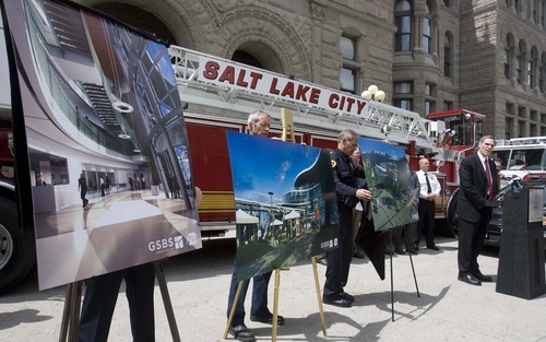 Paul Fraughton  |  The Salt Lake Tribune  

Renderings of the new public safety building for Salt Lake City were unveiled on  Friday,  May 6, 2011.