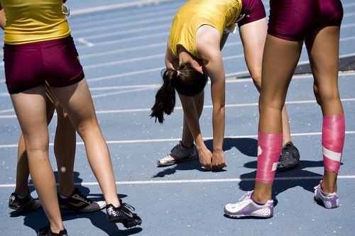 Djamila Grossman  |  The Salt Lake Tribune

High school girls stretch before their race at the BYU Track and Field Invitational at Brigham Young University in Provo, Utah, on Saturday, May 7, 2011.