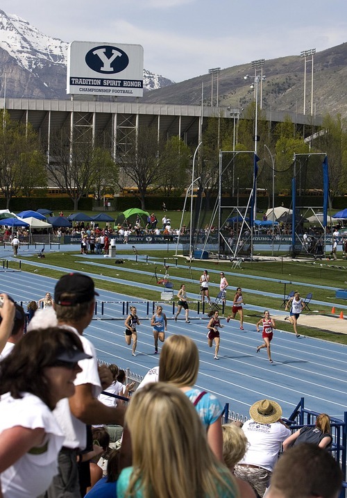 Djamila Grossman  |  The Salt Lake Tribune

The audience watches the 300 m hurdles girls near the finish line at the BYU Track and Field Invitational at Brigham Young University in Provo, Utah, on Saturday, May 7, 2011.