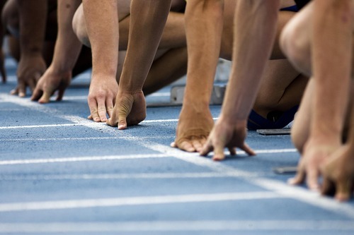 Djamila Grossman  |  The Salt Lake Tribune

Girls get ready to compete in the 100 m dash at the BYU Track and Field Invitational at Brigham Young University in Provo, Utah, on Saturday, May 7, 2011.