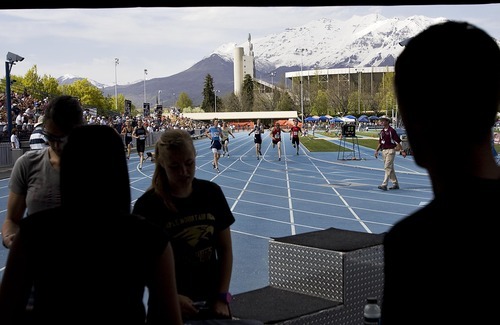 Djamila Grossman  |  The Salt Lake Tribune

People watch boys cross the finish line after a race at the BYU Track and Field Invitational at Brigham Young University in Provo, Utah, on Saturday, May 7, 2011.