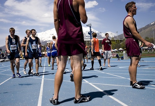 Djamila Grossman  |  The Salt Lake Tribune

High school boys get ready for their race at the BYU Track and Field Invitational at Brigham Young University in Provo, Utah, on Saturday, May 7, 2011.