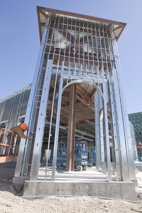 Paul Fraughton  |  The Salt Lake Tribune  New construction at Murray's Fashion Place Mall.  A construction worker  works on the entryway of a BRIO restaurant  on Wednesday, May 4, 2011.