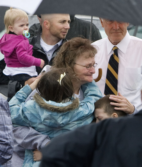 Steve Griffin  |  The Salt Lake Tribune

Debra Brown is greeted by family and friends after being released from the Utah State Prison in Draper on Monday, May 9, 2011 after 17 years inside for murder she'd been found factually innocent of committing.