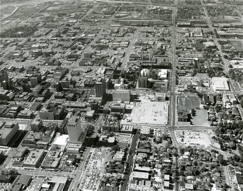 An aerial view of downtown Salt Lake City and Temple Square in the 1960s. Tribune file photo