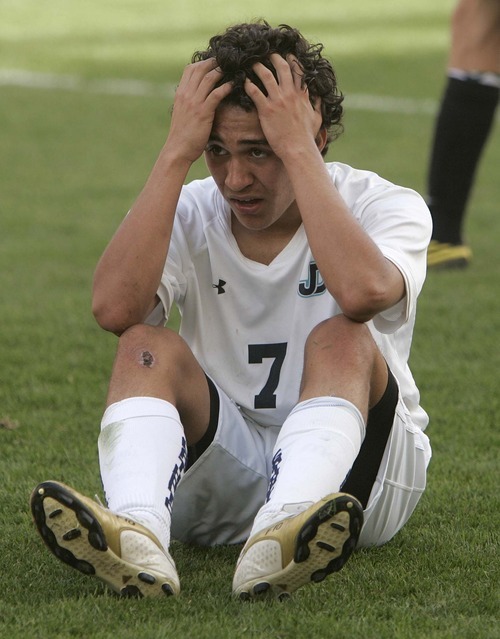 Trent Nelson  |  The Salt Lake Tribune
Juan Diego's Emmanuel Hurtado reacts at the end of the match as Wasatch defeats Juan Diego 1-0 in the 3A State Championship high school soccer game at Rio Tinto Stadium, in Sandy, Utah.