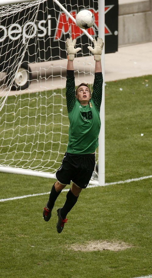 Trent Nelson  |  The Salt Lake Tribune
Wasatch goalkeeper Cooper Hall leaps for a save. Juan Diego vs. Wasatch in the 3A State Championship high school soccer game at Rio Tinto Stadium, in Sandy, Utah, Saturday, May 14, 2011.