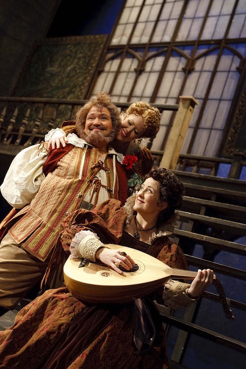 Trent Nelson  |  The Salt Lake Tribune
Steve Condy, center, is Falstaff, the Shakespeare character who eats too much, drinks too much and chases women who are way out of his league, in the Utah Opera's production of Verdi's 
