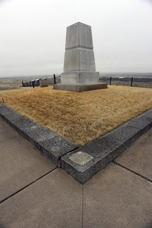 Sarah A. Miller  |  The Salt Lake Tribune

The remains of approximately 220 soldiers, Indian scouts and civilians are buried around the base of this memorial at Little Bighorn National Monument.