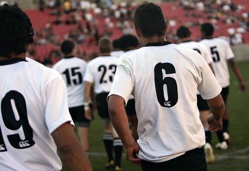 Djamila Grossman  |  The Salt Lake Tribune

Highland rugby players run off the field after winning against United in the Rugby Championship game at Rio Tinto Stadium in Sandy, Utah, on Saturday, May 21, 2011.