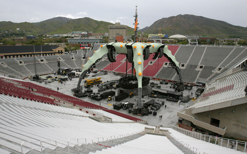 Steve Griffin  |  The Salt Lake Tribune

The U2 360 Tour stage begins to take shape inside Rice Eccles Stadium in Salt Lake City on Monday, May 23, 2011.