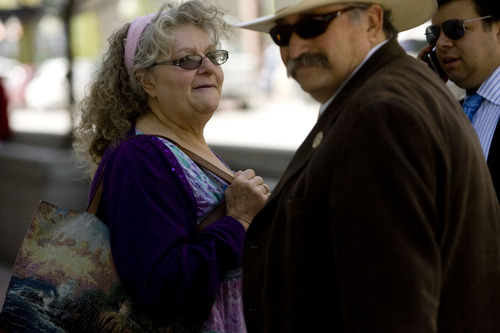 Djamila Grossman  |  The Salt Lake Tribune
Debbie Mitchell, Brian David Mitchell's ex-wife, waits outside federal court prior to his sentencing Wednesday. She said she endured years of abuse during their marriage.