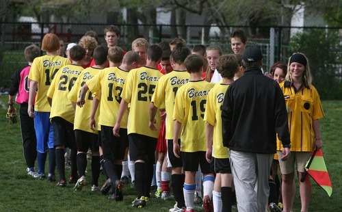 Steve Griffin  |  The Salt Lake Tribune

Summit Academy shakes hands with Legacy Academy after their soccer game at Summit Academy in Draper, Utah Friday, May 20, 2011.