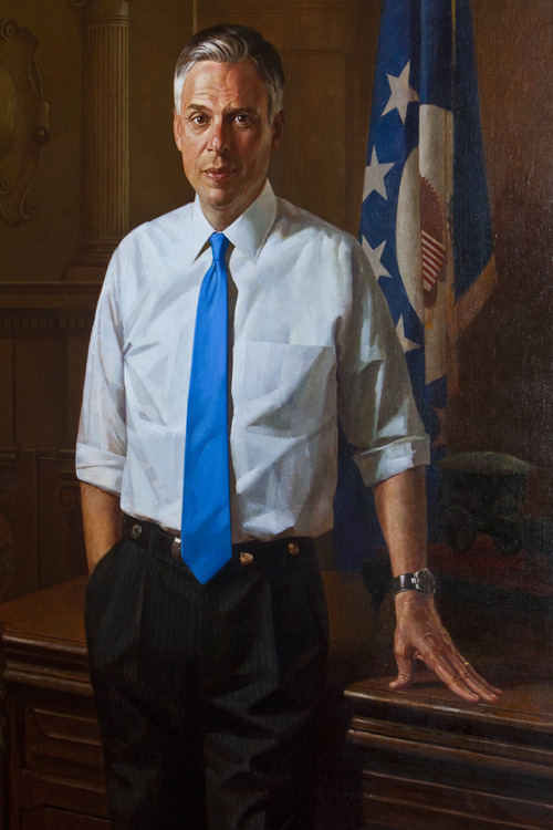 Photo by Chris Detrick | The Salt Lake Tribune 
Galina Perova's portrait of Jon Huntsman, Jr. Saturday May 28, 2011.