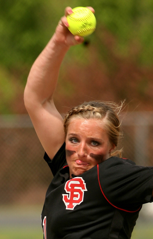 Leah Hogsten  |  The Salt Lake Tribune
Spanish Fork pitcher Kailey Christensen. 
Spanish Fork  High School girls defeated Tooele High 6-5  to win the 4A Championship Softball Championship title , Friday, May 27 2011 in West Valley City.
